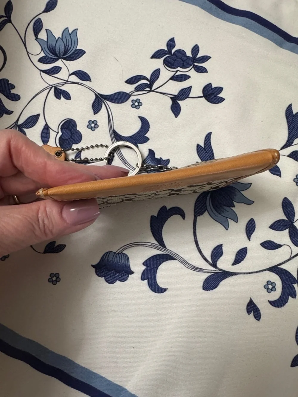 Coach Brown Signature Canvas Card Case with Tan Leather Trim and Key Ring NWT - Picture 8 of 10